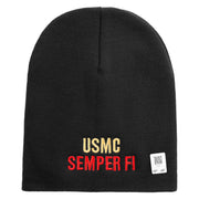 USMC Semper Fi Symbol Embroidered 8 Inch Short Beanie Made in USA - Black OSFM