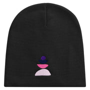 Colorful Stones Embroidered 8 inch Acrylic Short beanie - Black OSFM