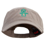 Lucky Clover Hat Embroidered Garment Washed Adjustable Army Cap - Dk-Khaki OSFM