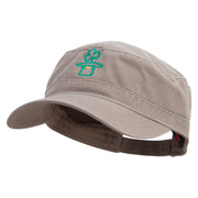 Lucky Clover Hat Embroidered Garment Washed Adjustable Army Cap - Dk-Khaki OSFM