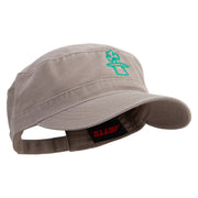 Lucky Clover Hat Embroidered Garment Washed Adjustable Army Cap - Dk-Khaki OSFM