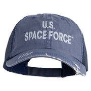 US Space Force Grey Letter Embroidered Low Profile Special Cotton Mesh Cap - Navy OSFM