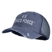 US Space Force Grey Letter Embroidered Low Profile Special Cotton Mesh Cap - Navy OSFM