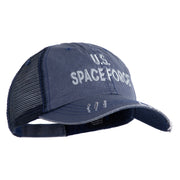 US Space Force Grey Letter Embroidered Low Profile Special Cotton Mesh Cap - Navy OSFM