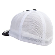 Bright Las Vegas Skyline Embroidered Flexfit Mesh Cotton Twill Trucker 2 Tone Cap - Black-White OSFM