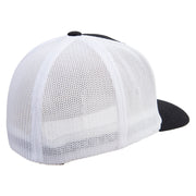 Bright Las Vegas Skyline Embroidered Flexfit Mesh Cotton Twill Trucker 2 Tone Cap - Black-White OSFM