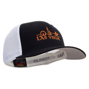 Bright Las Vegas Skyline Embroidered Flexfit Mesh Cotton Twill Trucker 2 Tone Cap - Black-White OSFM