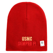 USMC Semper Fi Symbol Embroidered 8 Inch Short Beanie Made in USA - Red OSFM