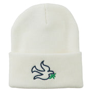 Dove Symbol Embroidered Long Beanie