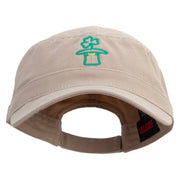 Lucky Clover Hat Embroidered Garment Washed Adjustable Army Cap - Khaki OSFM