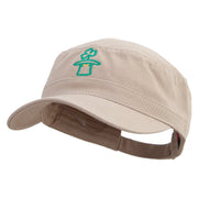 Lucky Clover Hat Embroidered Garment Washed Adjustable Army Cap - Khaki OSFM