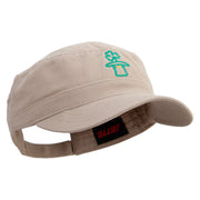 Lucky Clover Hat Embroidered Garment Washed Adjustable Army Cap - Khaki OSFM