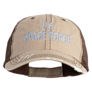 US Space Force Grey Letter Embroidered Low Profile Special Cotton Mesh Cap - Khaki-Brown OSFM