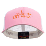 Bright Las Vegas Skyline Embroidered Flexfit Mesh Cotton Twill Trucker 2 Tone Cap - Pink-White OSFM