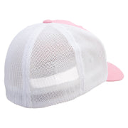 Bright Las Vegas Skyline Embroidered Flexfit Mesh Cotton Twill Trucker 2 Tone Cap - Pink-White OSFM