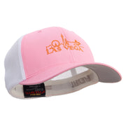 Bright Las Vegas Skyline Embroidered Flexfit Mesh Cotton Twill Trucker 2 Tone Cap - Pink-White OSFM