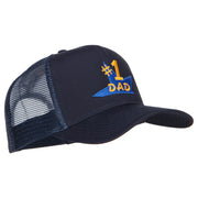 Number 1 Dad Star Embroidered Solid Mesh Cap