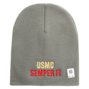 USMC Semper Fi Symbol Embroidered 8 Inch Short Beanie Made in USA - Dk-Ash OSFM