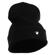 Animals Paw Prints Iron on Hotfix Patched 12 Inch Long Knitted Beanie - Black OSFM