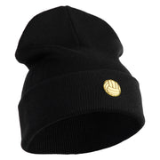 Water Polo Ball Iron on Patched 12 Inch Long Knitted Beanie - Black OSFM