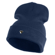 Animals Paw Prints Iron on Hotfix Patched 12 Inch Long Knitted Beanie - Navy OSFM