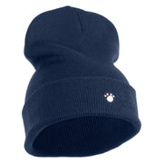 Animals Paw Prints Iron on Hotfix Patched 12 Inch Long Knitted Beanie - Navy OSFM