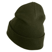 Water Polo Ball Iron on Patched 12 Inch Long Knitted Beanie - Olive OSFM