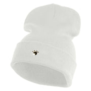 Animals Paw Prints Iron on Hotfix Patched 12 Inch Long Knitted Beanie - White OSFM