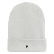 Animals Paw Prints Iron on Hotfix Patched 12 Inch Long Knitted Beanie - White OSFM