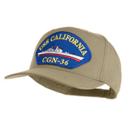 USS California CGN 36 Blue Patched Solid Cotton Twill 5 Panel Prostyle Snap Cap - Khaki OSFM