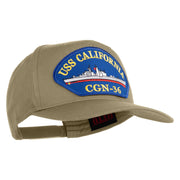 USS California CGN 36 Blue Patched Solid Cotton Twill 5 Panel Prostyle Snap Cap - Khaki OSFM