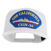 USS California CGN 36 Blue Patched Solid Cotton Twill 5 Panel Prostyle Snap Cap - White OSFM
