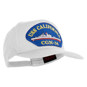 USS California CGN 36 Blue Patched Solid Cotton Twill 5 Panel Prostyle Snap Cap - White OSFM