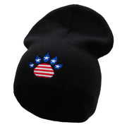 Made in USA Flag Patterned Paw Embroidered 8 Inch Solid Knit Short Beanie - Black OSFM