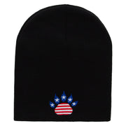 Made in USA Flag Patterned Paw Embroidered 8 Inch Solid Knit Short Beanie - Black OSFM