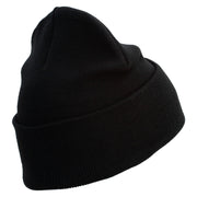 US Marine Corps Semper Fi Logo Embroidered 12 Inch Solid Knit Cuff Long Beanie Made in USA - Black OSFM