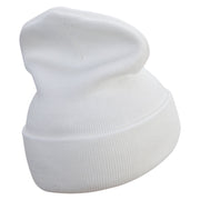 I Pinch Back Embroidered 12 Inch Long Knitted Beanie - White OSFM