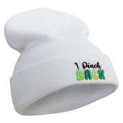 I Pinch Back Embroidered 12 Inch Long Knitted Beanie - White OSFM