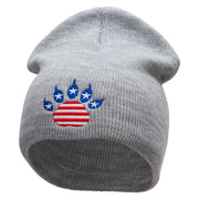 Made in USA Flag Patterned Paw Embroidered 8 Inch Solid Knit Short Beanie - Dk-Ash OSFM