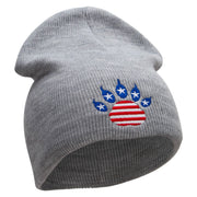 Made in USA Flag Patterned Paw Embroidered 8 Inch Solid Knit Short Beanie - Dk-Ash OSFM