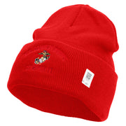 US Marine Corps Semper Fi Logo Embroidered 12 Inch Solid Knit Cuff Long Beanie Made in USA - Red OSFM