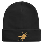 Yellow Space Explosion Embroidered 12 Inch Long Knitted Beanie - Black OSFM