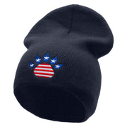 Made in USA Flag Patterned Paw Embroidered 8 Inch Solid Knit Short Beanie - Navy OSFM