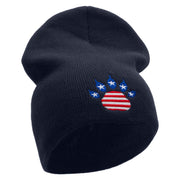 Made in USA Flag Patterned Paw Embroidered 8 Inch Solid Knit Short Beanie - Navy OSFM