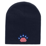 Made in USA Flag Patterned Paw Embroidered 8 Inch Solid Knit Short Beanie - Navy OSFM