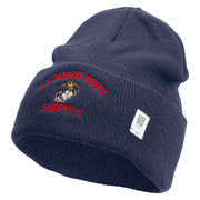 US Marine Corps Semper Fi Logo Embroidered 12 Inch Solid Knit Cuff Long Beanie Made in USA - Navy OSFM