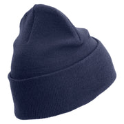 US Marine Corps Semper Fi Logo Embroidered 12 Inch Solid Knit Cuff Long Beanie Made in USA - Navy OSFM