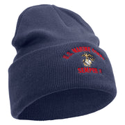 US Marine Corps Semper Fi Logo Embroidered 12 Inch Solid Knit Cuff Long Beanie Made in USA - Navy OSFM