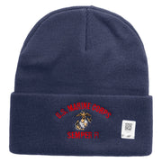US Marine Corps Semper Fi Logo Embroidered 12 Inch Solid Knit Cuff Long Beanie Made in USA - Navy OSFM
