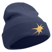 Yellow Space Explosion Embroidered 12 Inch Long Knitted Beanie - Navy OSFM